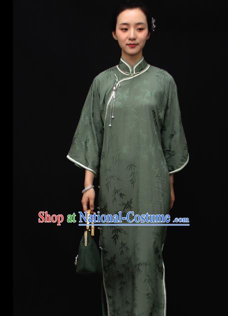 Republic of China Traditional Green Qipao Dress Chinese National Tang Suit Cheongsam Costumes for Women