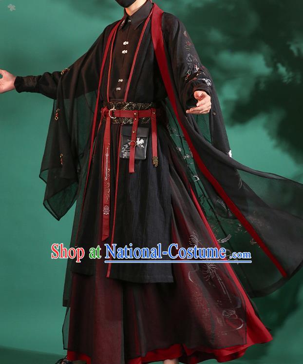 Chinese Traditional Cosplay Knight Black Clothing Ancient Swordsman Costumes for Men