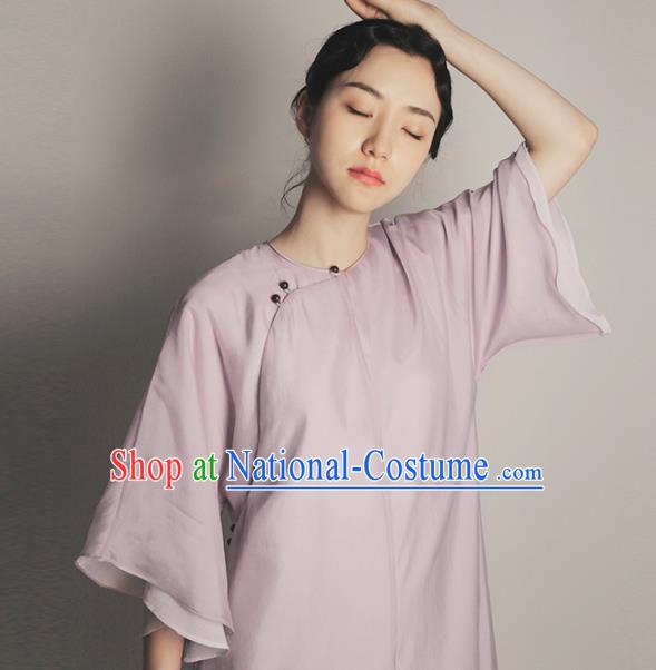 Republic of China Traditional Lilac Organza Qipao Dress Chinese National Tang Suit Cheongsam Costumes for Women