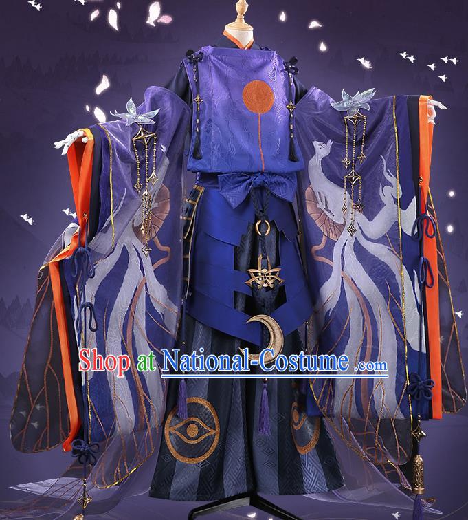 Japanese Traditional Cosplay Onmyoji Knight Purple Clothing Ancient Swordsman Costumes for Men