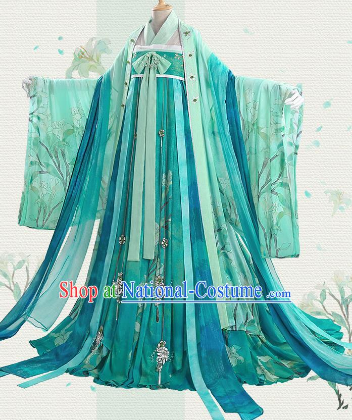 Chinese Traditional Cosplay Goddess Green Hanfu Dress Ancient Princess Costumes for Women