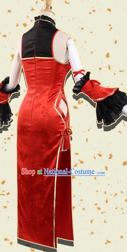 Chinese Traditional Cosplay Red Qipao Dress Ancient Swordswoman Costumes for Women