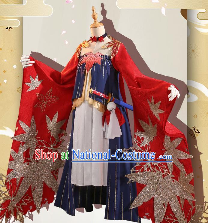 Japanese Traditional Cosplay Geisha Red Kimono Dress Japan Onmyoji Costumes for Women