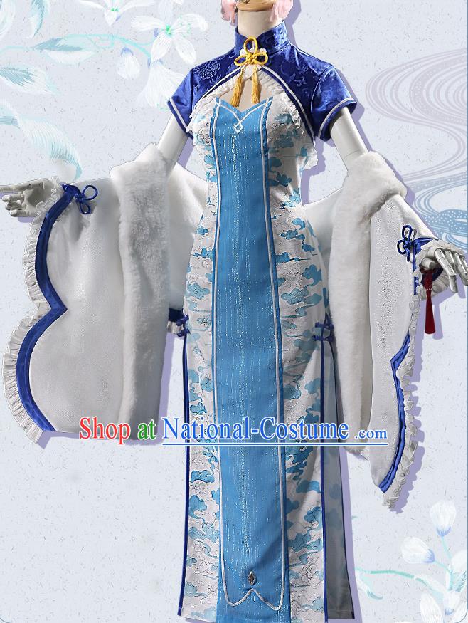 Chinese Traditional Cosplay White Qipao Dress Ancient Swordsman Costumes for Women