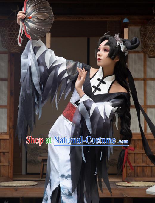 Japanese Traditional Cosplay Geisha Printing Grey Kimono Dress Japan Onmyoji Costumes for Women