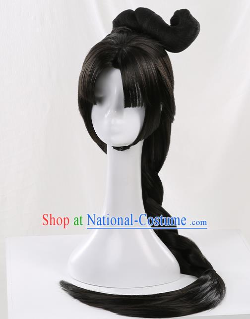 Chinese Traditional Cosplay Goddess Black Wigs Ancient Princess Wig Sheath for Women