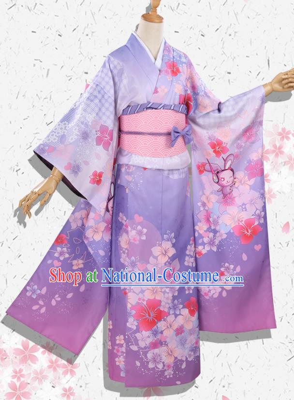 Japanese Traditional Cosplay Geisha Purple Kimono Dress Japan Onmyoji Yukata Costumes for Women