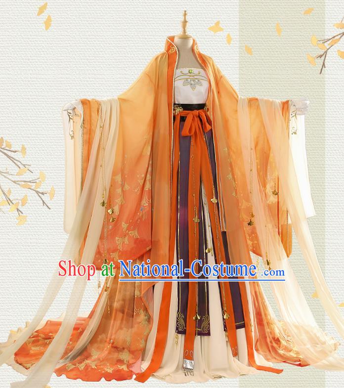 Chinese Traditional Cosplay Goddess Orange Hanfu Dress Ancient Princess Costumes for Women