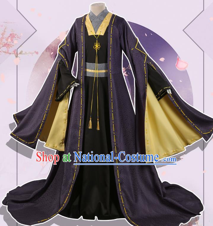 Chinese Traditional Cosplay Kawaler Black Clothing Ancient Prince Swordsman Costumes for Men