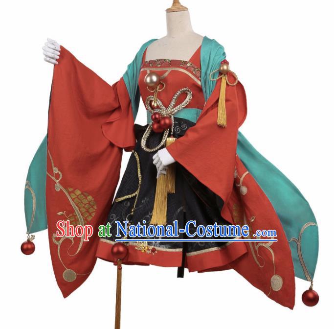 Chinese Traditional Cosplay Goddess Red Hanfu Dress Ancient Female Swordsman Costumes for Women