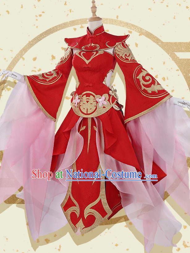 Chinese Traditional Cosplay Wedding Goddess Red Hanfu Dress Ancient Female Swordsman Costumes for Women