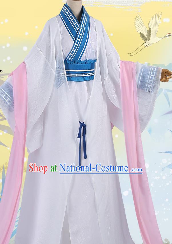 Chinese Traditional Cosplay Kawaler White Clothing Ancient Prince Swordsman Costumes for Men