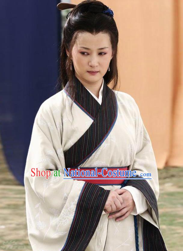 Chinese Traditional Han Dynasty Civilian Female White Hanfu Dress Ancient Drama Dame Historical Costumes for Women