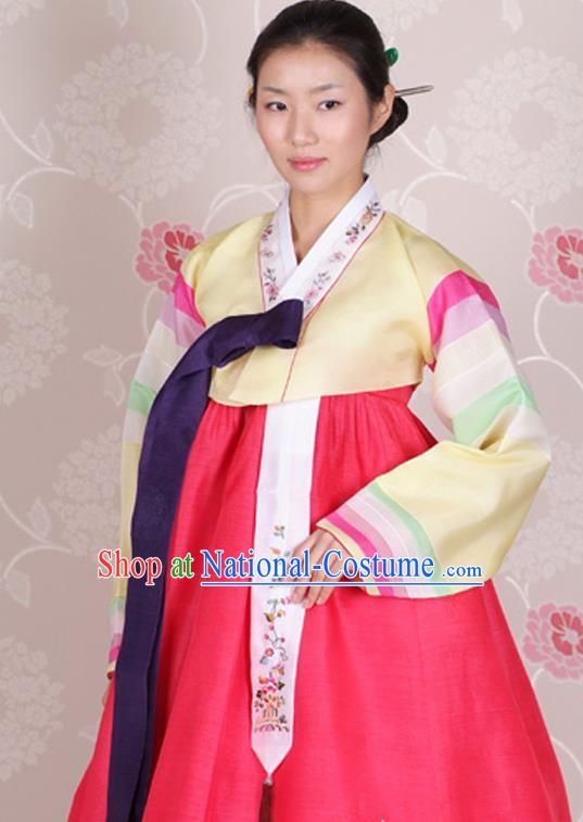 Korean Traditional Dance Hanbok Yellow Blouse and Pink Dress Garment Asian Korea Fashion Costume for Women