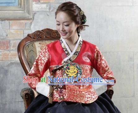 Korean Traditional Dance Hanbok Red Blouse and Black Dress Garment Asian Korea Fashion Costume for Women