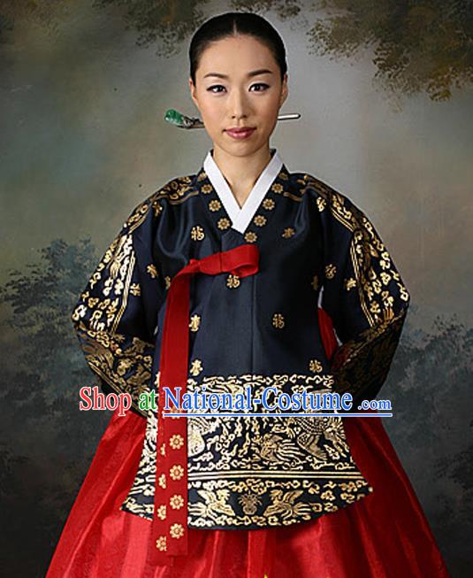 Korean Traditional Dance Hanbok Black Blouse and Red Dress Garment Asian Korea Fashion Costume for Women