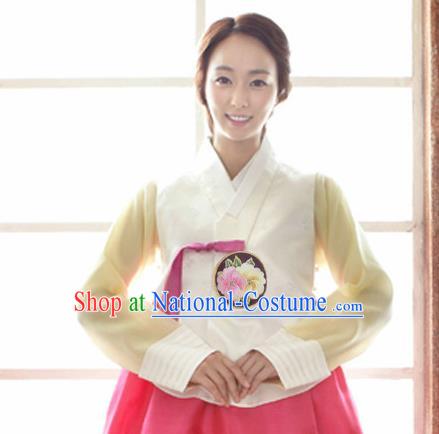 Korean Traditional Dance Hanbok White Vest Blouse and Rosy Dress Garment Asian Korea Fashion Costume for Women