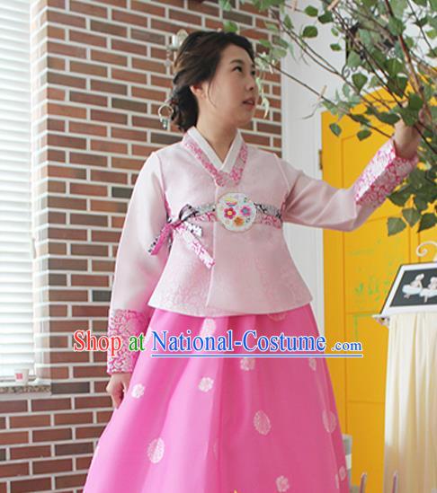 Korean Traditional Dance Hanbok Pink Blouse and Dress Garment Asian Korea Fashion Costume for Women