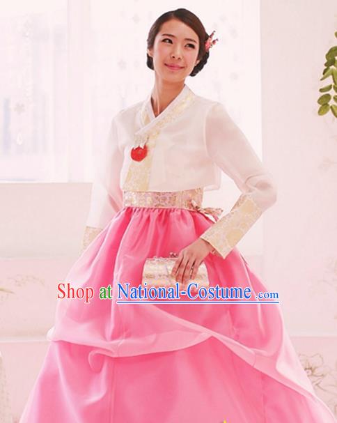 Korean Traditional Court Hanbok White Blouse and Pink Dress Garment Asian Korea Fashion Costume for Women