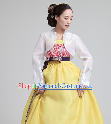 Korean Traditional Court Hanbok White Blouse and Yellow Dress Garment Asian Korea Fashion Costume for Women