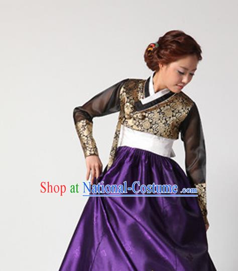 Korean Traditional Court Hanbok Black Blouse and Purple Dress Garment Asian Korea Fashion Costume for Women