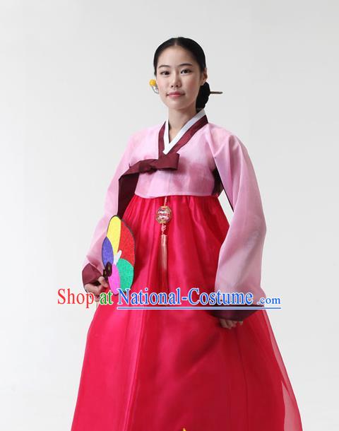 Korean Traditional Court Hanbok Pink Blouse and Rosy Dress Garment Asian Korea Fashion Costume for Women