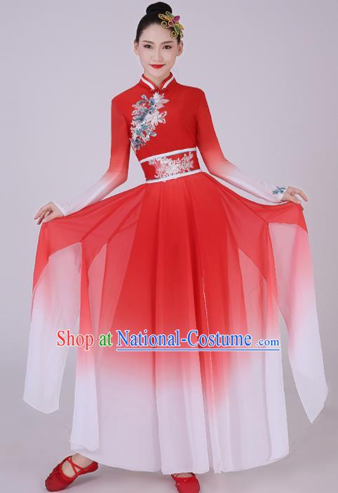 Chinese Traditional Classical Dance Red Dress Umbrella Dance Costume for Women