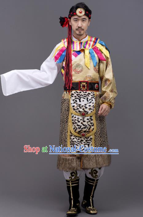 Chinese Traditional Zang Nationality Garment Tibetan Folk Dance Costume for Men