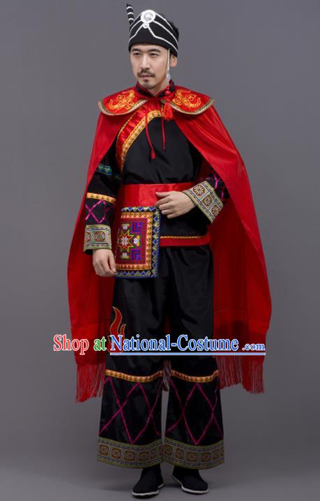 Chinese Traditional Yi Nationality Black Garment Ethnic Folk Dance Costume for Men