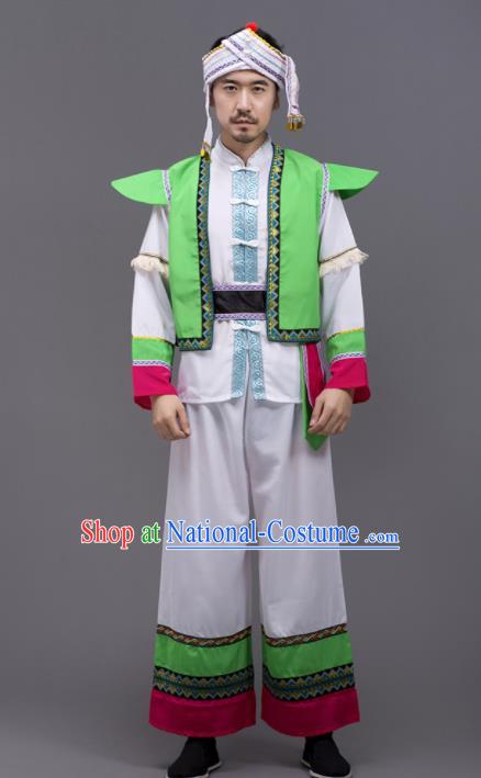 Chinese Traditional Zhuang Nationality Stage Show Garment Ethnic Folk Dance Costume for Men