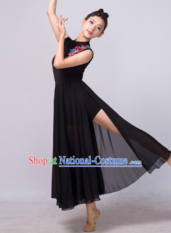 Chinese Traditional Classical Dance Ballet Black Dress Umbrella Dance Stage Performance Costume for Women