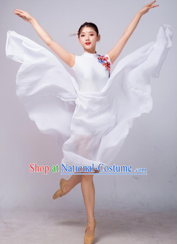 Chinese Traditional Classical Dance Ballet White Dress Umbrella Dance Stage Performance Costume for Women