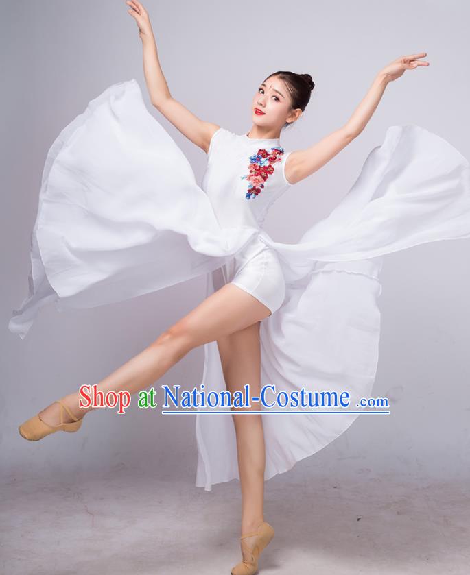 Chinese Traditional Classical Dance Ballet White Dress Umbrella Dance Stage Performance Costume for Women