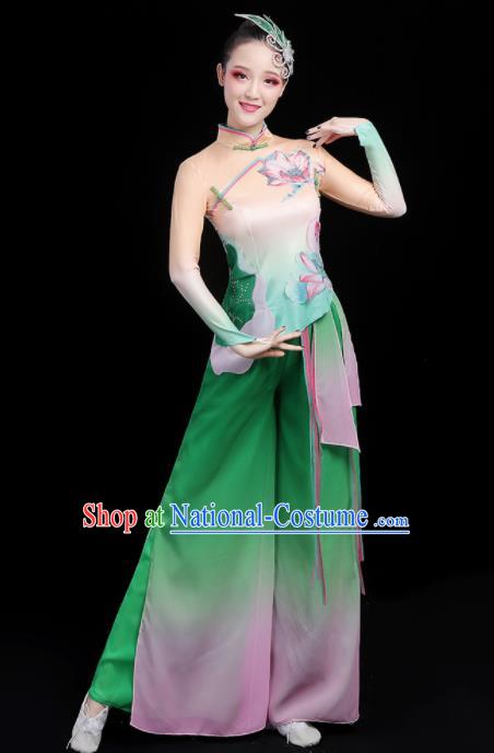 Chinese Traditional Fan Dance Green Outfits Classical Dance Stage Performance Costume for Women