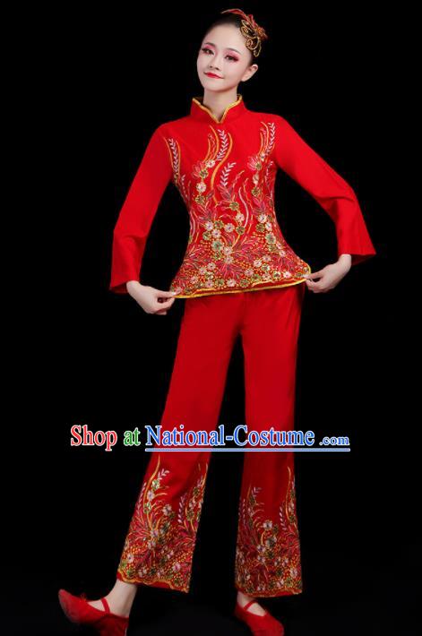 Chinese Traditional Yangko Dance Red Outfits Folk Dance Stage Performance Costume for Women