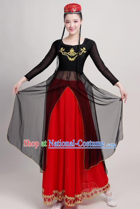 Chinese Traditional Xinjiang Uyghur Nationality Red Dress Uigurian Ethnic Folk Dance Costume for Women