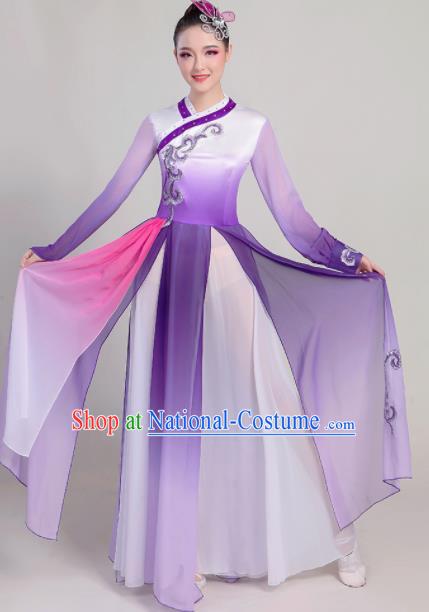 Chinese Traditional Fan Dance Purple Dress Classical Dance Stage Performance Costume for Women