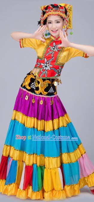 Chinese Traditional Yi Nationality Folk Dance Dress Ethnic Stage Show Costume for Women