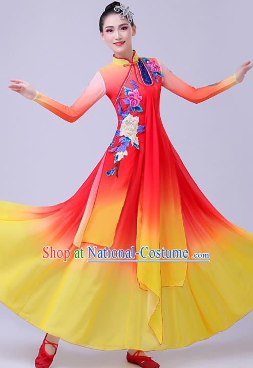 Chinese Traditional Umbrella Dance Fan Dance Red Dress Classical Dance Stage Performance Costume for Women