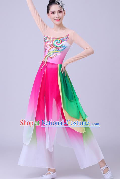 Chinese Traditional Umbrella Dance Fan Dance Pink Dress Classical Dance Stage Performance Costume for Women