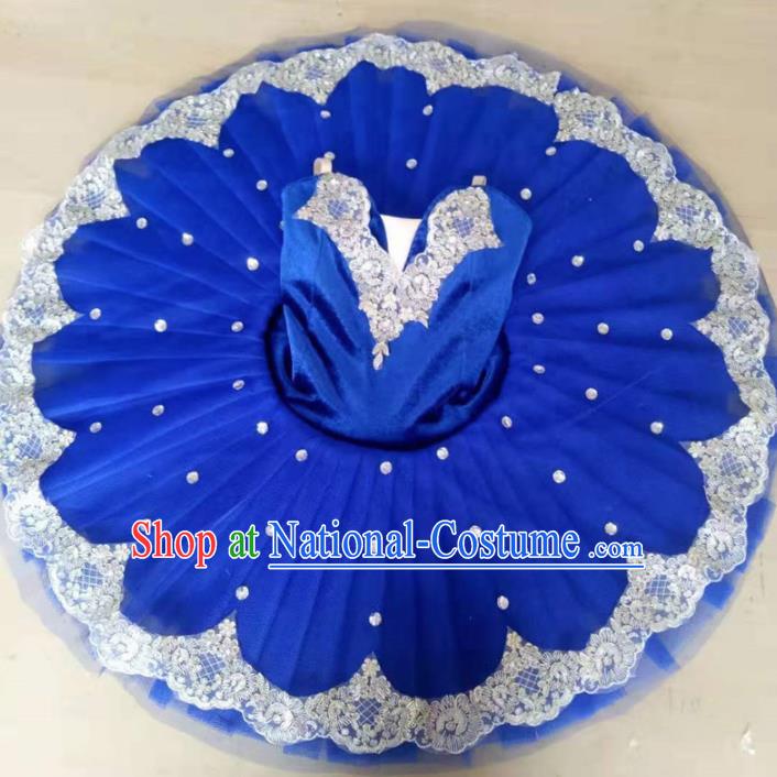 Professional Ballet Dance Tutu Royalblue Short Dress Modern Dance Ballerina Stage Performance Costume for Kids