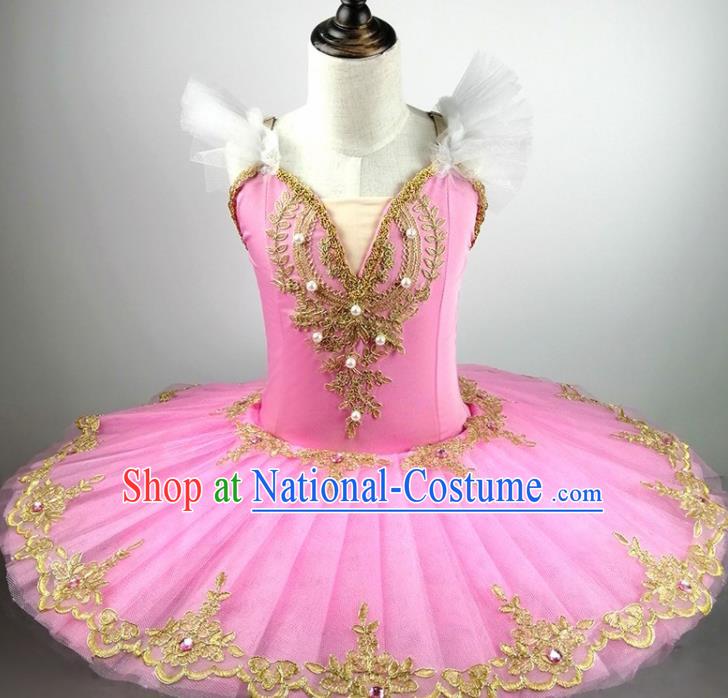 Professional Ballet Dance Tutu Pink Veil Short Dress Modern Dance Ballerina Stage Performance Costume for Kids