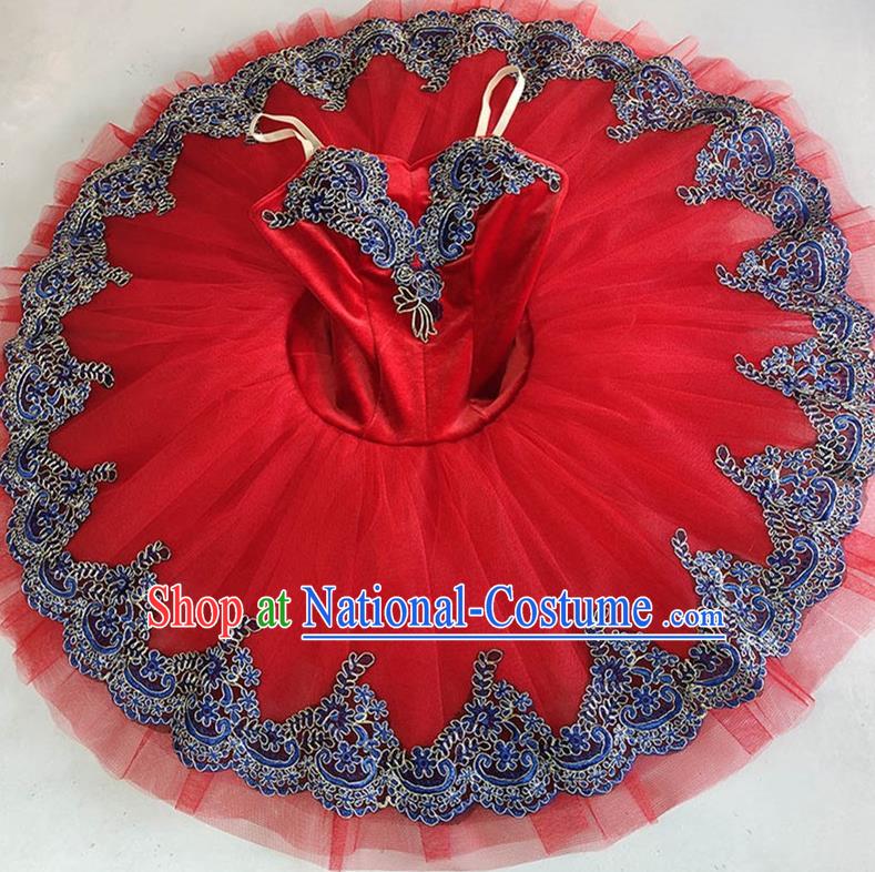 Professional Ballet Dance Tutu Red Veil Short Dress Modern Dance Ballerina Stage Performance Costume for Kids