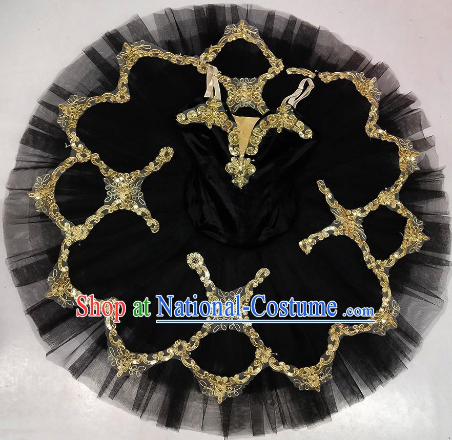 Professional Ballet Dance Tutu Sequins Black Short Dress Modern Dance Ballerina Stage Performance Costume for Kids