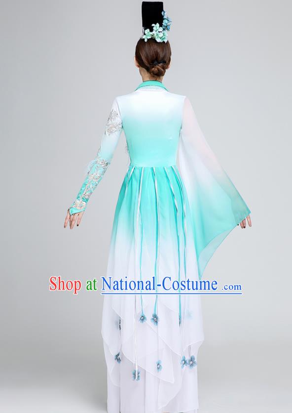 Chinese Traditional Classical Dance Fan Dance Green Dress Umbrella Dance Stage Performance Costume for Women