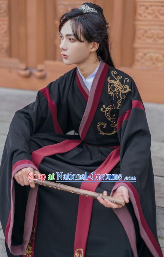 Chinese Traditional Jin Dynasty Female Swordsman Black Hanfu Dress Ancient Scholar Costumes for Women