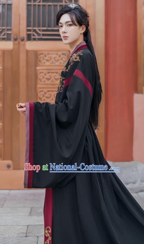 Chinese Traditional Jin Dynasty Female Swordsman Black Hanfu Dress Ancient Scholar Costumes for Women