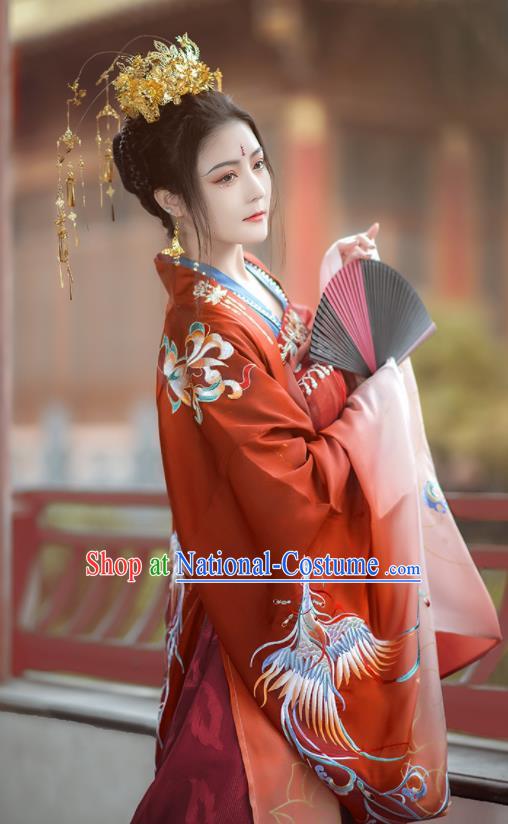 Chinese Traditional Tang Dynasty Wedding Red Hanfu Dress Ancient Royal Princess Costumes for Women