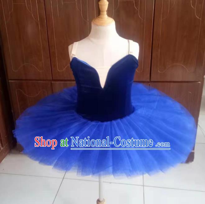 Professional Ballet Dance Tutu Royalblue Veil Bubble Short Dress Modern Dance Ballerina Stage Performance Costume for Kids