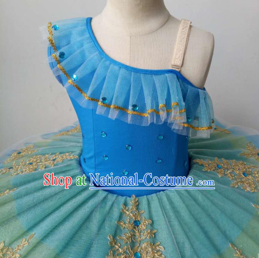 Professional Ballet Dance Blue Tutu Dress Modern Dance Ballerina Stage Performance Costume for Kids